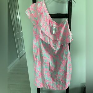 Vineyard Vines one shoulder pink and baby blue dress